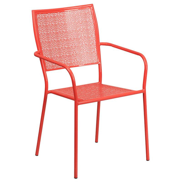 Flash Furniture 28'' Square Coral Indoor-Outdoor Steel Folding Patio Table Set with 4 Square Back Chairs - CO-28SQF-02CHR4-RED-GG