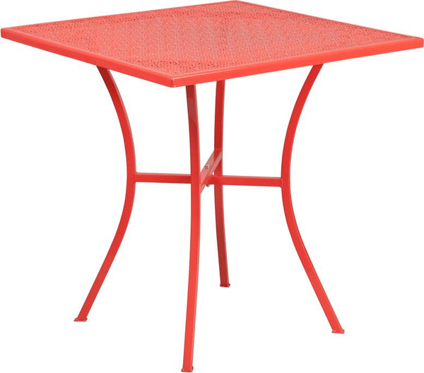 Flash Furniture 28'' Square Coral Indoor-Outdoor Steel Patio Table - CO-5-RED-GG