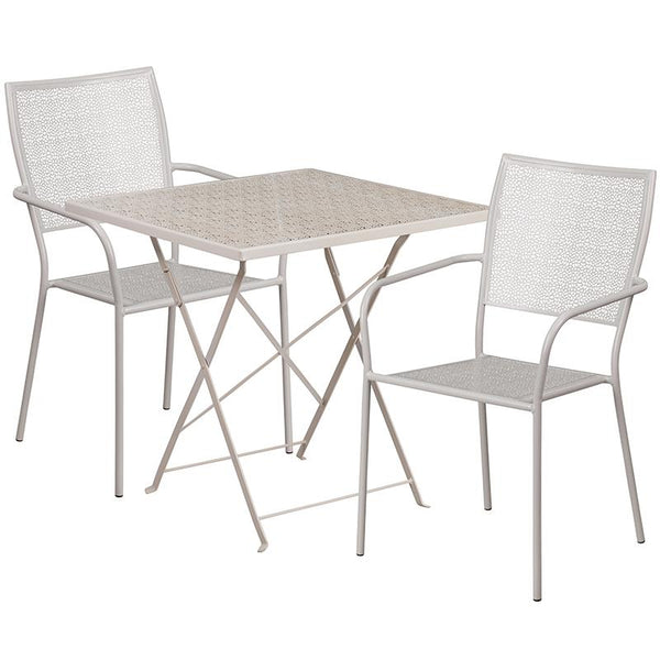Flash Furniture 28'' Square Light Gray Indoor-Outdoor Steel Folding Patio Table Set with 2 Square Back Chairs - CO-28SQF-02CHR2-SIL-GG