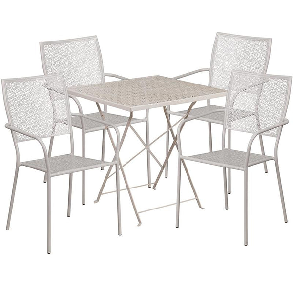 Flash Furniture 28'' Square Light Gray Indoor-Outdoor Steel Folding Patio Table Set with 4 Square Back Chairs - CO-28SQF-02CHR4-SIL-GG