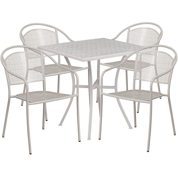 Flash Furniture 28'' Square Light Gray Indoor-Outdoor Steel Patio Table Set with 4 Round Back Chairs - CO-28SQ-03CHR4-SIL-GG
