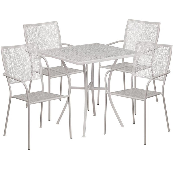 Flash Furniture 28'' Square Light Gray Indoor-Outdoor Steel Patio Table Set with 4 Square Back Chairs - CO-28SQ-02CHR4-SIL-GG