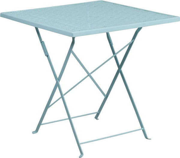 Flash Furniture 28'' Square Sky Blue Indoor-Outdoor Steel Folding Patio Table - CO-1-SKY-GG