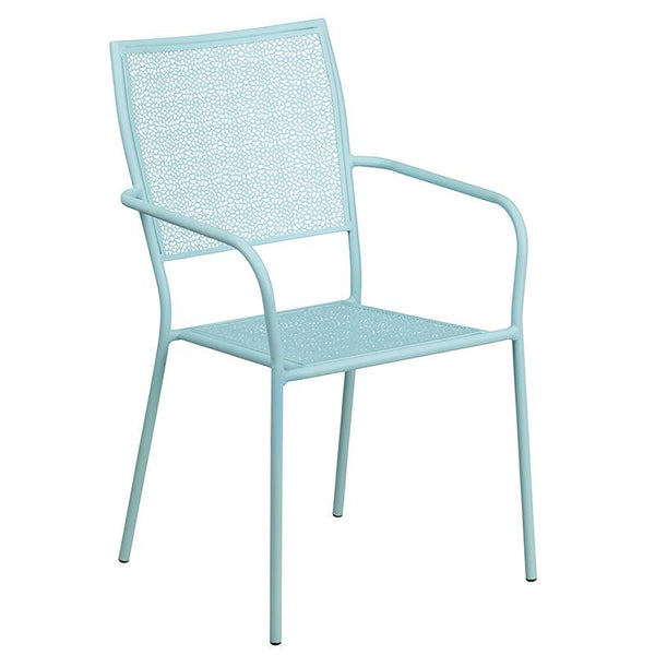 Flash Furniture 28'' Square Sky Blue Indoor-Outdoor Steel Patio Table Set with 4 Square Back Chairs - CO-28SQ-02CHR4-SKY-GG