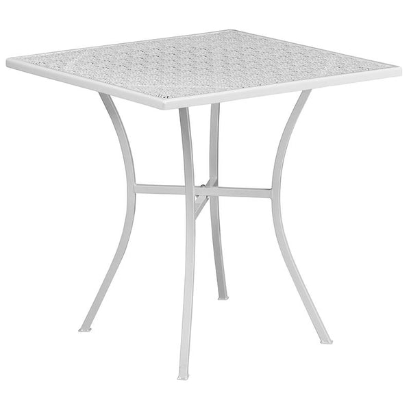 Flash Furniture 28'' Square White Indoor-Outdoor Steel Patio Table Set with 2 Round Back Chairs - CO-28SQ-03CHR2-WH-GG