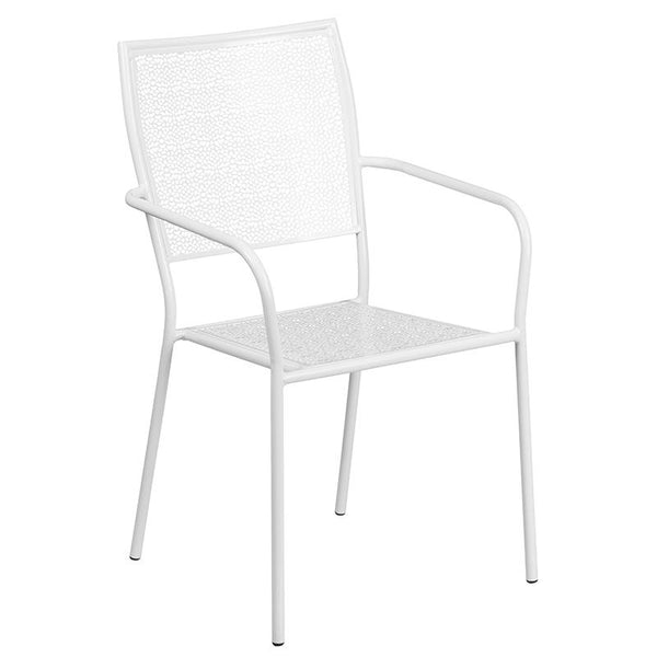Flash Furniture 28'' Square White Indoor-Outdoor Steel Patio Table Set with 2 Square Back Chairs - CO-28SQ-02CHR2-WH-GG
