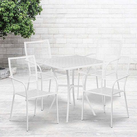 Flash Furniture 28'' Square White Indoor-Outdoor Steel Patio Table Set with 4 Square Back Chairs - CO-28SQ-02CHR4-WH-GG