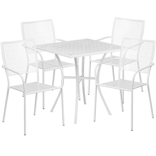 Flash Furniture 28'' Square White Indoor-Outdoor Steel Patio Table Set with 4 Square Back Chairs - CO-28SQ-02CHR4-WH-GG