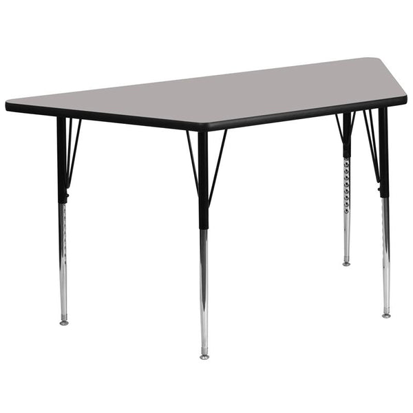 Flash Furniture 29.5''W x 57.25''L Trapezoid Grey HP Laminate Activity Table - Standard Height Adjustable Legs - XU-A3060-TRAP-GY-H-A-GG