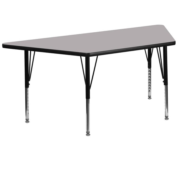 Flash Furniture 29.5''W x 57.25''L Trapezoid Grey Thermal Laminate Activity Table - Height Adjustable Short Legs - XU-A3060-TRAP-GY-T-P-GG