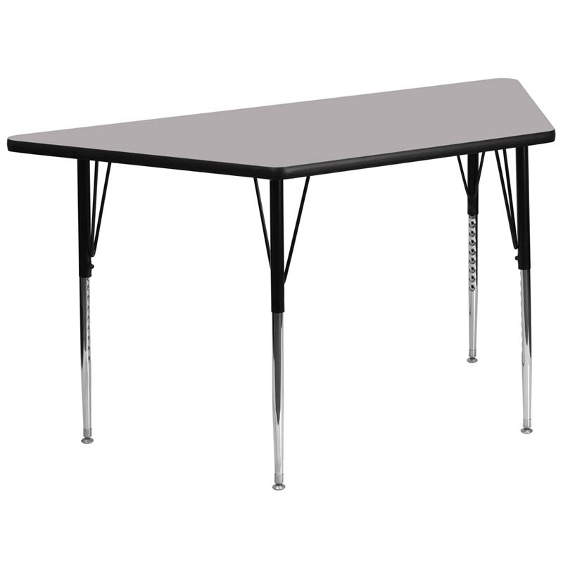 Flash Furniture 29.5''W x 57.25''L Trapezoid Grey Thermal Laminate Activity Table - Standard Height Adjustable Legs - XU-A3060-TRAP-GY-T-A-GG