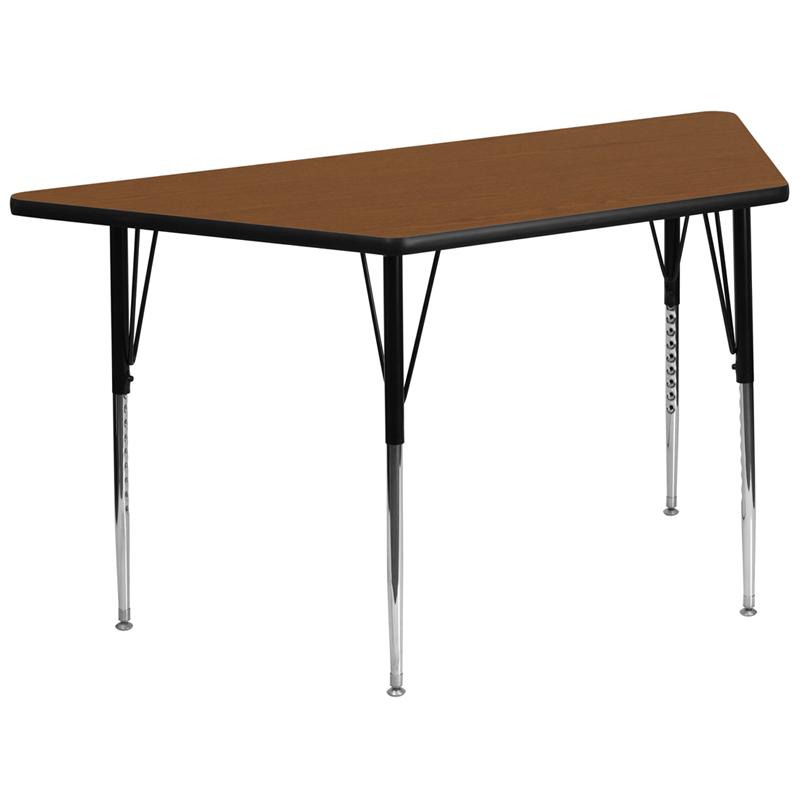 Flash Furniture 29.5''W x 57.25''L Trapezoid Oak HP Laminate Activity Table - Standard Height Adjustable Legs - XU-A3060-TRAP-OAK-H-A-GG