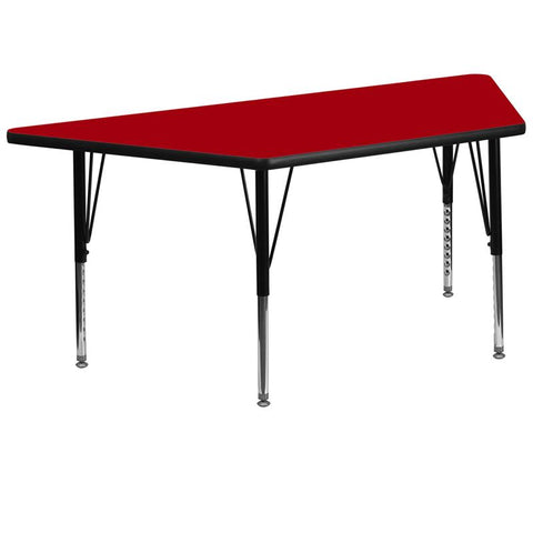 Flash Furniture 29.5''W x 57.25''L Trapezoid Red Thermal Laminate Activity Table - Height Adjustable Short Legs - XU-A3060-TRAP-RED-T-P-GG