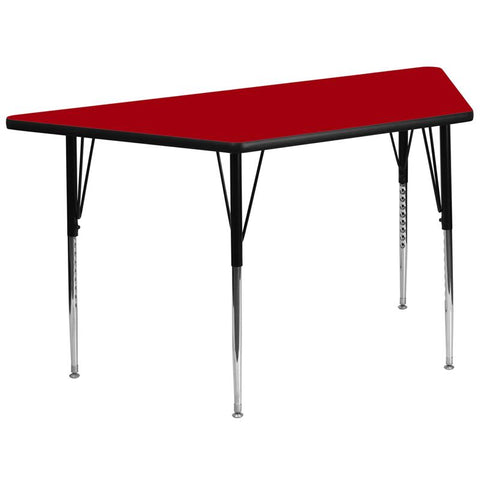 Flash Furniture 29.5''W x 57.25''L Trapezoid Red Thermal Laminate Activity Table - Standard Height Adjustable Legs - XU-A3060-TRAP-RED-T-A-GG