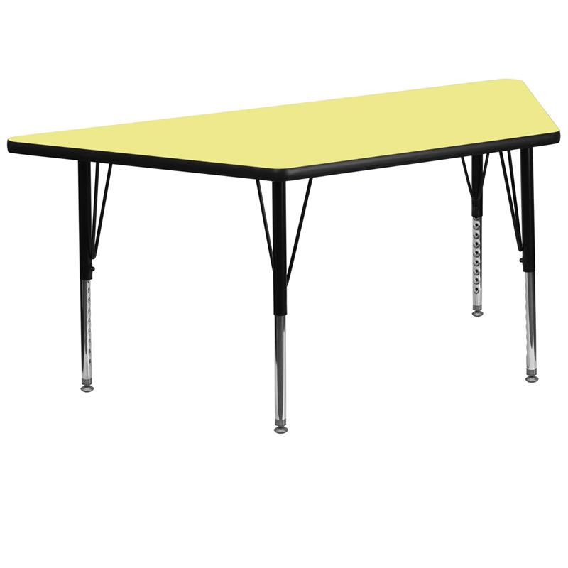 Flash Furniture 29.5''W x 57.25''L Trapezoid Yellow Thermal Laminate Activity Table - Height Adjustable Short Legs - XU-A3060-TRAP-YEL-T-P-GG
