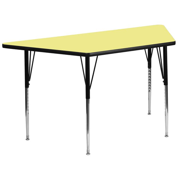 Flash Furniture 29.5''W x 57.25''L Trapezoid Yellow Thermal Laminate Activity Table - Standard Height Adjustable Legs - XU-A3060-TRAP-YEL-T-A-GG