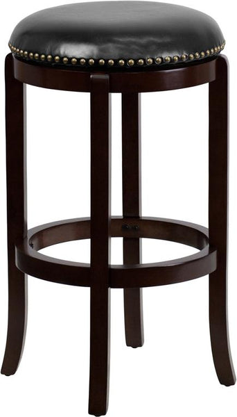 Flash Furniture 29'' High Backless Cappuccino Wood Barstool with Black Leather Swivel Seat - TA-68929-CA-GG