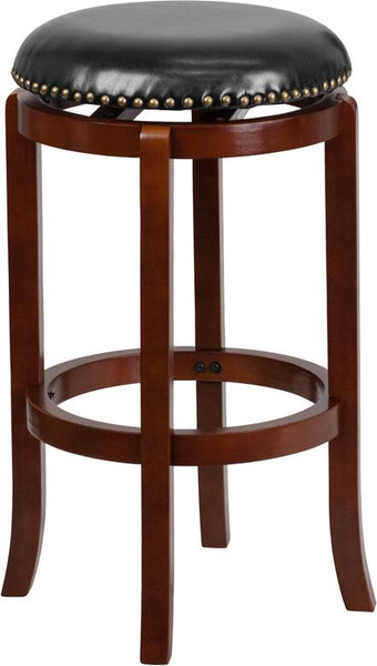 Flash Furniture 29'' High Backless Light Cherry Wood Barstool with Black Leather Swivel Seat - TA-68929-LC-GG