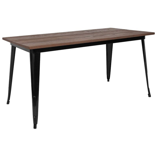 Flash Furniture 30.25" x 60" Rectangular Black Metal Indoor Table with Walnut Rustic Wood Top - CH-61010-29M1-BK-GG