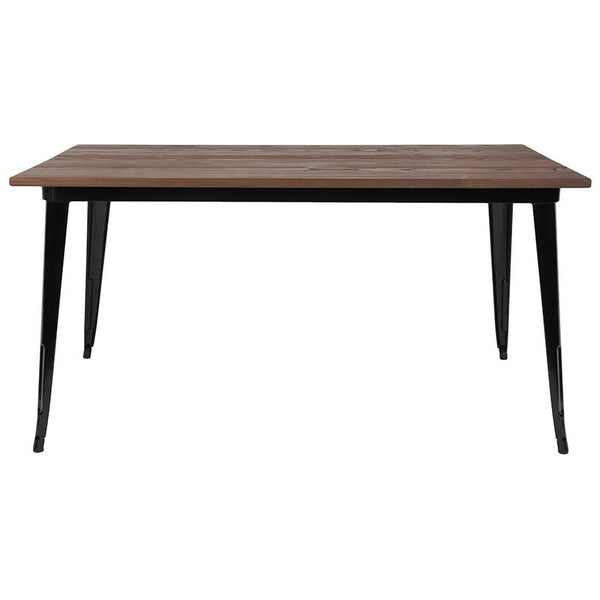 Flash Furniture 30.25" x 60" Rectangular Black Metal Indoor Table with Walnut Rustic Wood Top - CH-61010-29M1-BK-GG