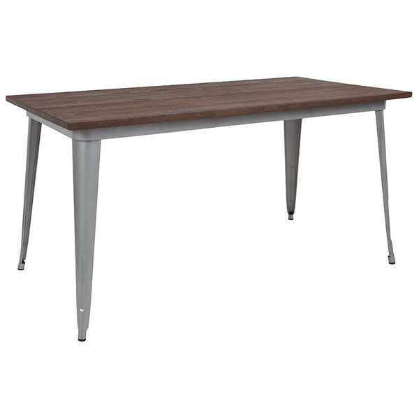 Flash Furniture 30.25" x 60" Rectangular Silver Metal Indoor Table with Walnut Rustic Wood Top - CH-61010-29M1-SIL-GG