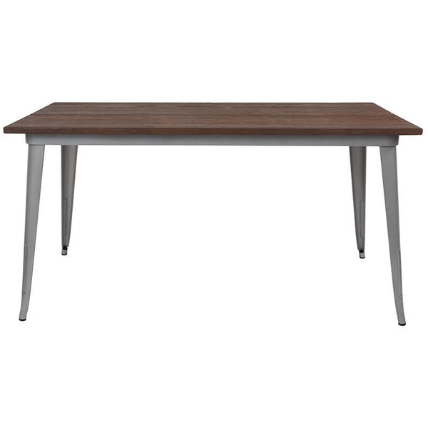 Flash Furniture 30.25" x 60" Rectangular Silver Metal Indoor Table with Walnut Rustic Wood Top - CH-61010-29M1-SIL-GG