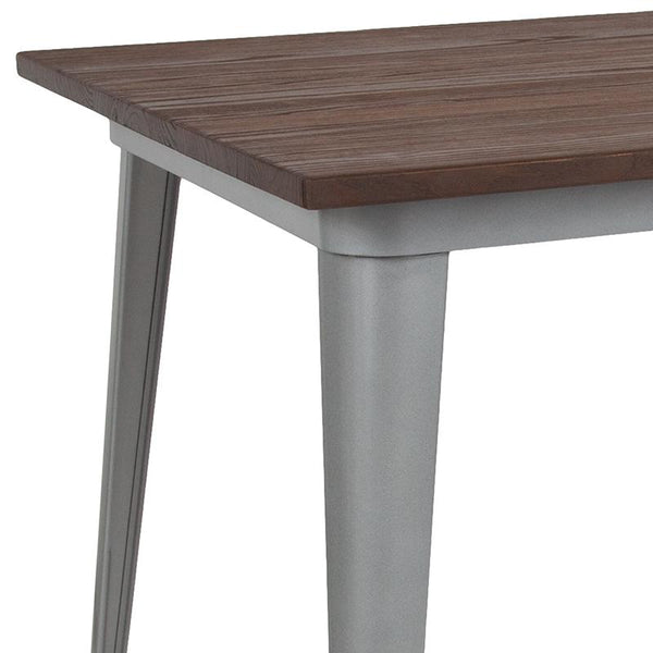 Flash Furniture 30.25" x 60" Rectangular Silver Metal Indoor Table with Walnut Rustic Wood Top - CH-61010-29M1-SIL-GG