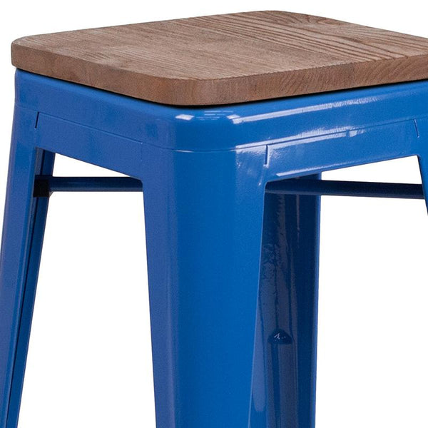 Flash Furniture 30" High Backless Blue Metal Barstool with Square Wood Seat - CH-31320-30-BL-WD-GG