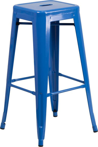 Flash Furniture 30'' High Backless Blue Metal Indoor-Outdoor Barstool with Square Seat - CH-31320-30-BL-GG
