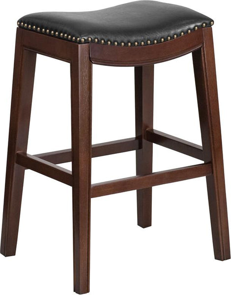 Flash Furniture 30'' High Backless Cappuccino Wood Barstool with Black Leather Saddle Seat - TA-411030-CA-GG