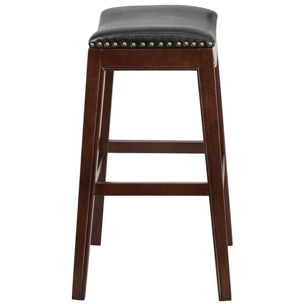 Flash Furniture 30'' High Backless Cappuccino Wood Barstool with Black Leather Saddle Seat - TA-411030-CA-GG