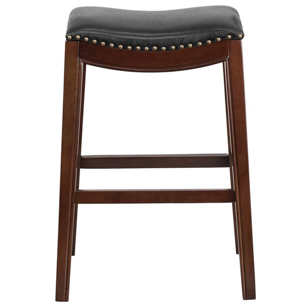 Flash Furniture 30'' High Backless Cappuccino Wood Barstool with Black Leather Saddle Seat - TA-411030-CA-GG