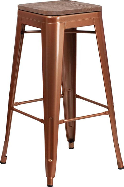 Flash Furniture 30" High Backless Copper Barstool with Square Wood Seat - ET-BT3503-30-POC-WD-GG