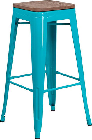 Flash Furniture 30" High Backless Crystal Teal-Blue Barstool with Square Wood Seat - ET-BT3503-30-CB-WD-GG