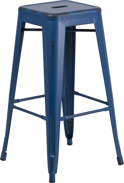 Flash Furniture 30'' High Backless Distressed Antique Blue Metal Indoor-Outdoor Barstool - ET-BT3503-30-AB-GG