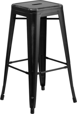 Flash Furniture 30'' High Backless Distressed Black Metal Indoor-Outdoor Barstool - ET-BT3503-30-BK-GG