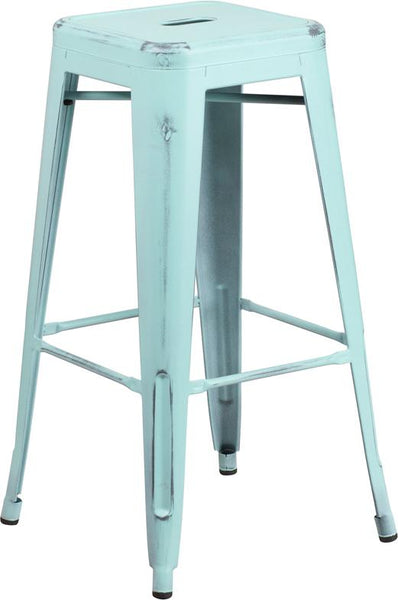 Flash Furniture 30'' High Backless Distressed Green-Blue Metal Indoor-Outdoor Barstool - ET-BT3503-30-DB-GG