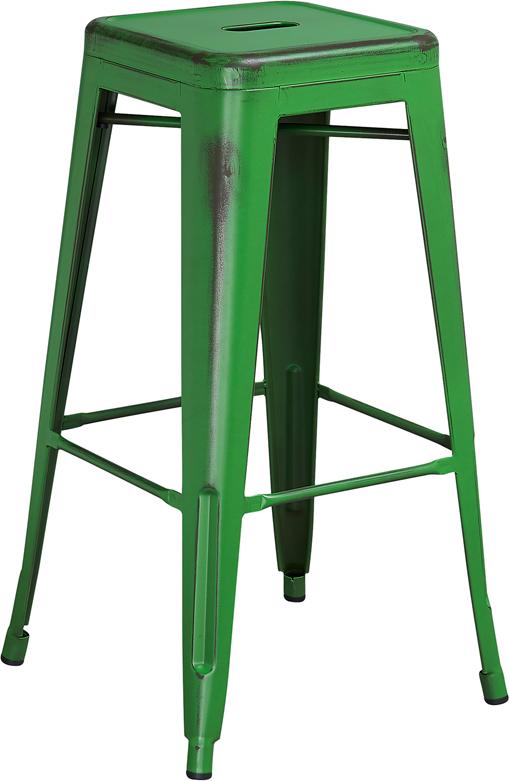 Flash Furniture 30'' High Backless Distressed Green Metal Indoor-Outdoor Barstool - ET-BT3503-30-GN-GG