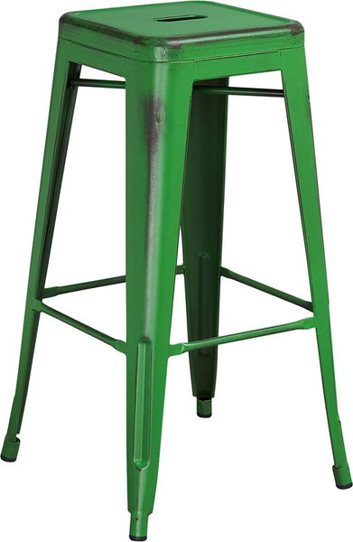 Flash Furniture 30'' High Backless Distressed Green Metal Indoor-Outdoor Barstool - ET-BT3503-30-GN-GG