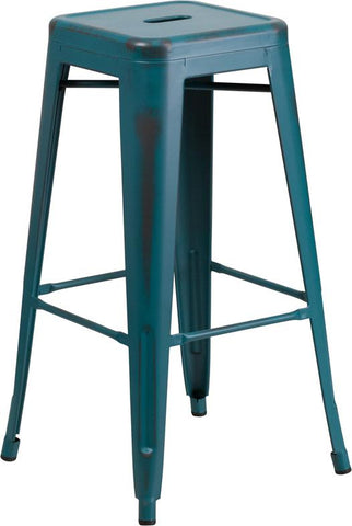 Flash Furniture 30'' High Backless Distressed Kelly Blue-Teal Metal Indoor-Outdoor Barstool - ET-BT3503-30-KB-GG