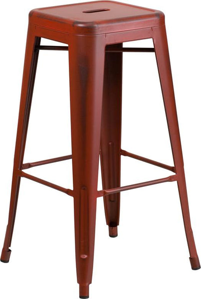 Flash Furniture 30'' High Backless Distressed Kelly Red Metal Indoor-Outdoor Barstool - ET-BT3503-30-RD-GG