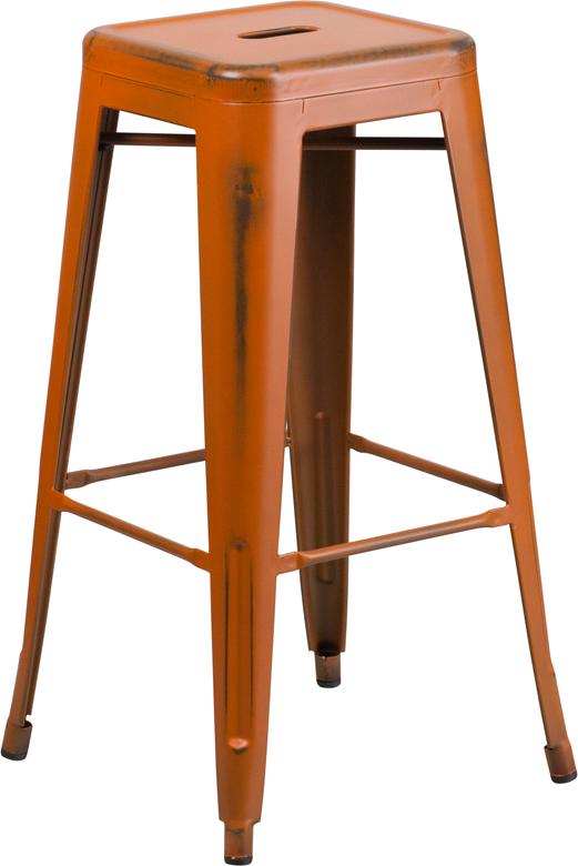 Flash Furniture 30'' High Backless Distressed Orange Metal Indoor-Outdoor Barstool - ET-BT3503-30-OR-GG