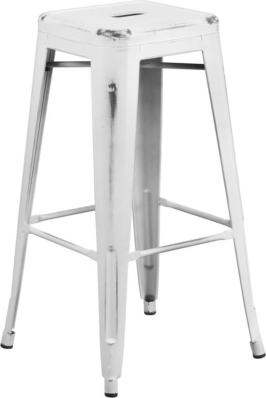 Flash Furniture 30'' High Backless Distressed White Metal Indoor-Outdoor Barstool - ET-BT3503-30-WH-GG