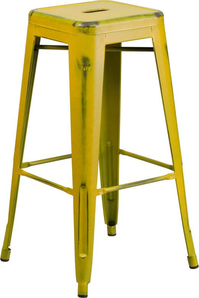 Flash Furniture 30'' High Backless Distressed Yellow Metal Indoor-Outdoor Barstool - ET-BT3503-30-YL-GG