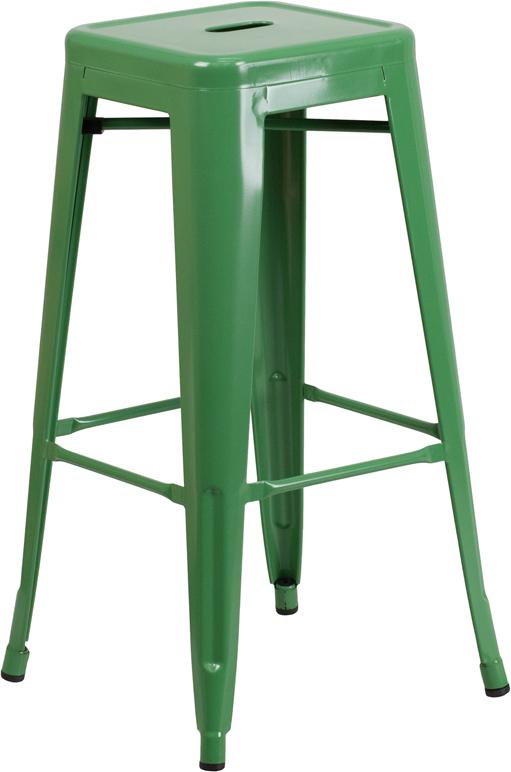 Flash Furniture 30'' High Backless Green Metal Indoor-Outdoor Barstool with Square Seat - CH-31320-30-GN-GG