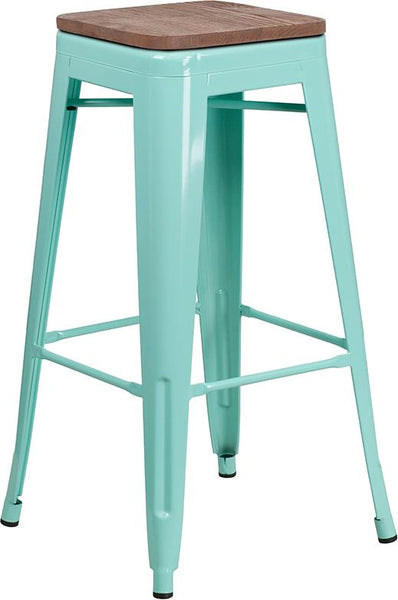 Flash Furniture 30" High Backless Mint Green Barstool with Square Wood Seat - ET-BT3503-30-MINT-WD-GG