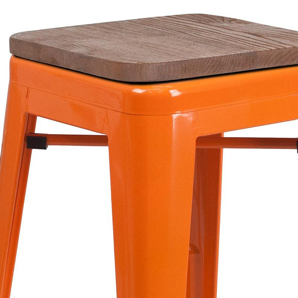 Flash Furniture 30" High Backless Orange Metal Barstool with Square Wood Seat - CH-31320-30-OR-WD-GG