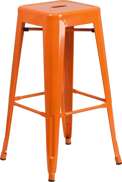 Flash Furniture 30'' High Backless Orange Metal Indoor-Outdoor Barstool with Square Seat - CH-31320-30-OR-GG