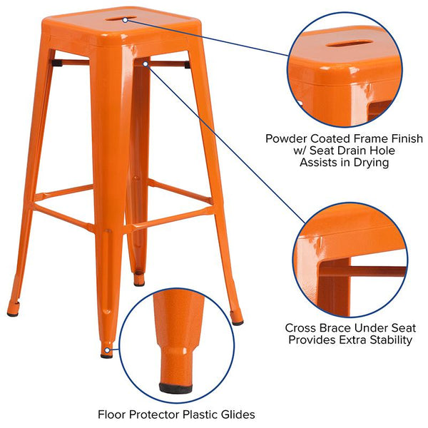 Flash Furniture 30'' High Backless Orange Metal Indoor-Outdoor Barstool with Square Seat - CH-31320-30-OR-GG