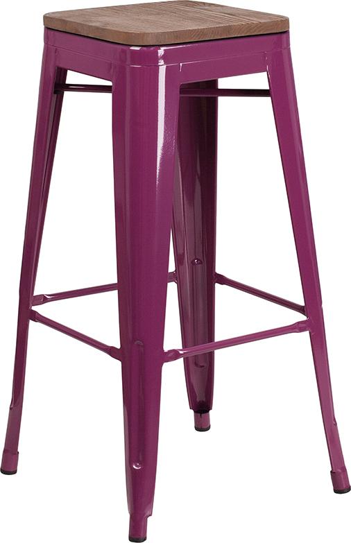 Flash Furniture 30" High Backless Purple Barstool with Square Wood Seat - ET-BT3503-30-PUR-WD-GG